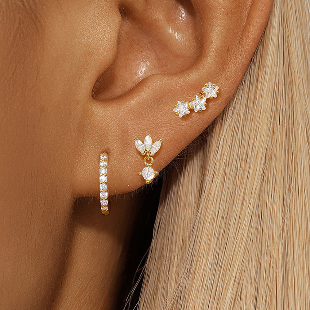 Trio Mila Essentials One-Sided Earrings Set | Gold