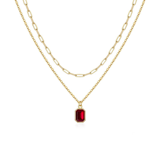 Paperclip Layered Ruby Necklace | Gold